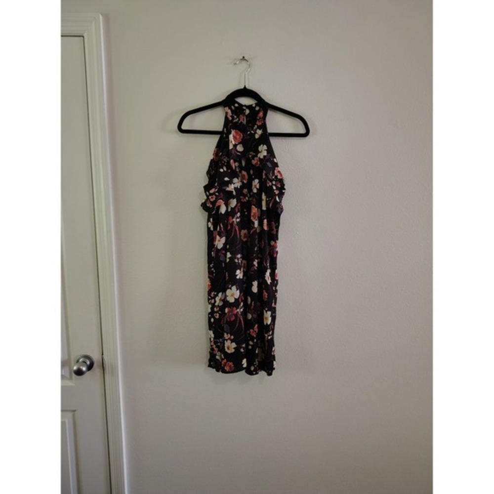 Maurices lack Floral‎ Halter Neck Ruffle Sleeveless Mini Dress Large